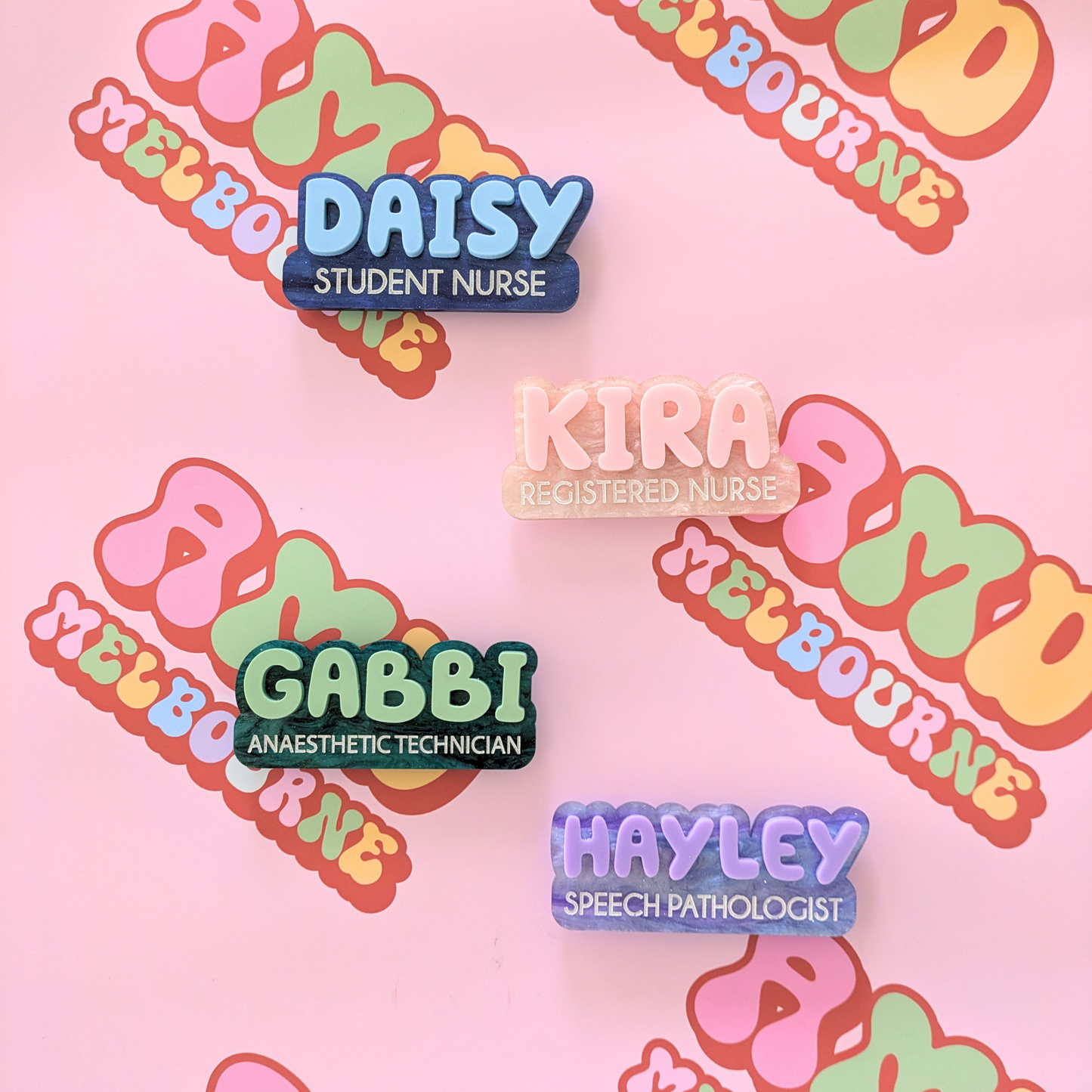 Pearlescent Swirl Name Badges