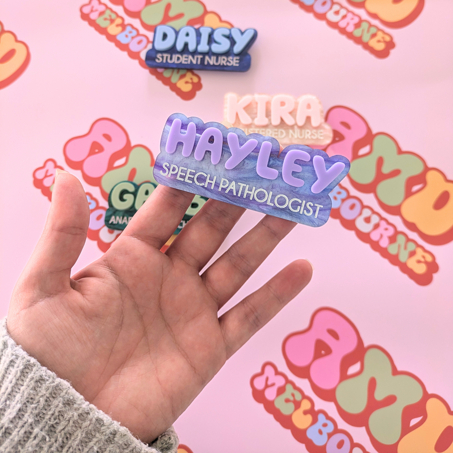 Pearlescent Swirl Name Badges