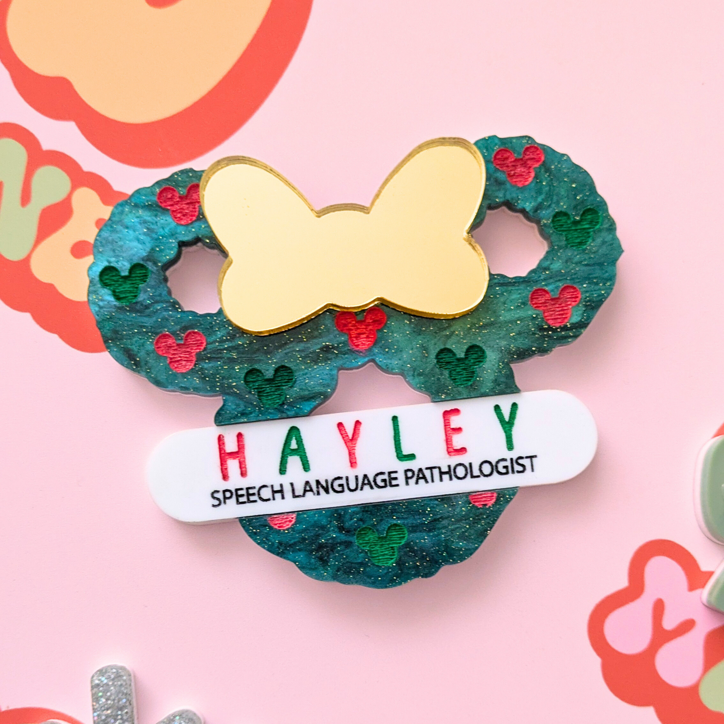 Minnie Ears Wreath Name Badge