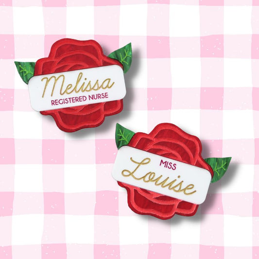 Rose Calligraphy Name Badge