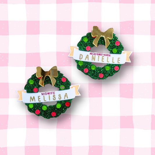 Christmas Wreath Name Badge