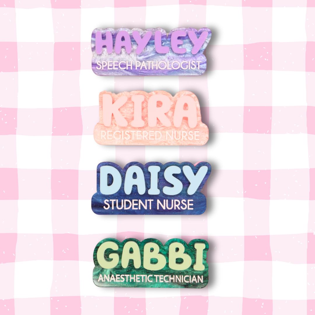 Pearlescent Swirl Name Badges