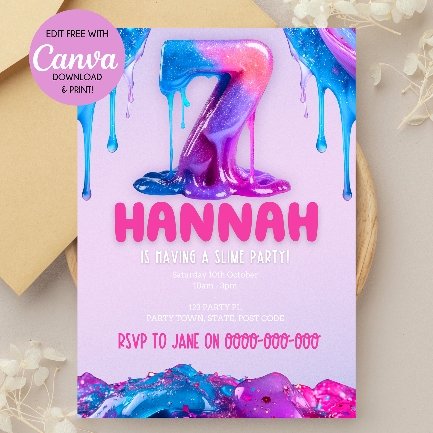 Slime Birthday Invitation 7th Birthday