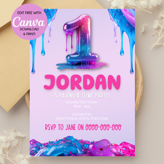 Slime Birthday Invitation 1st Birthday