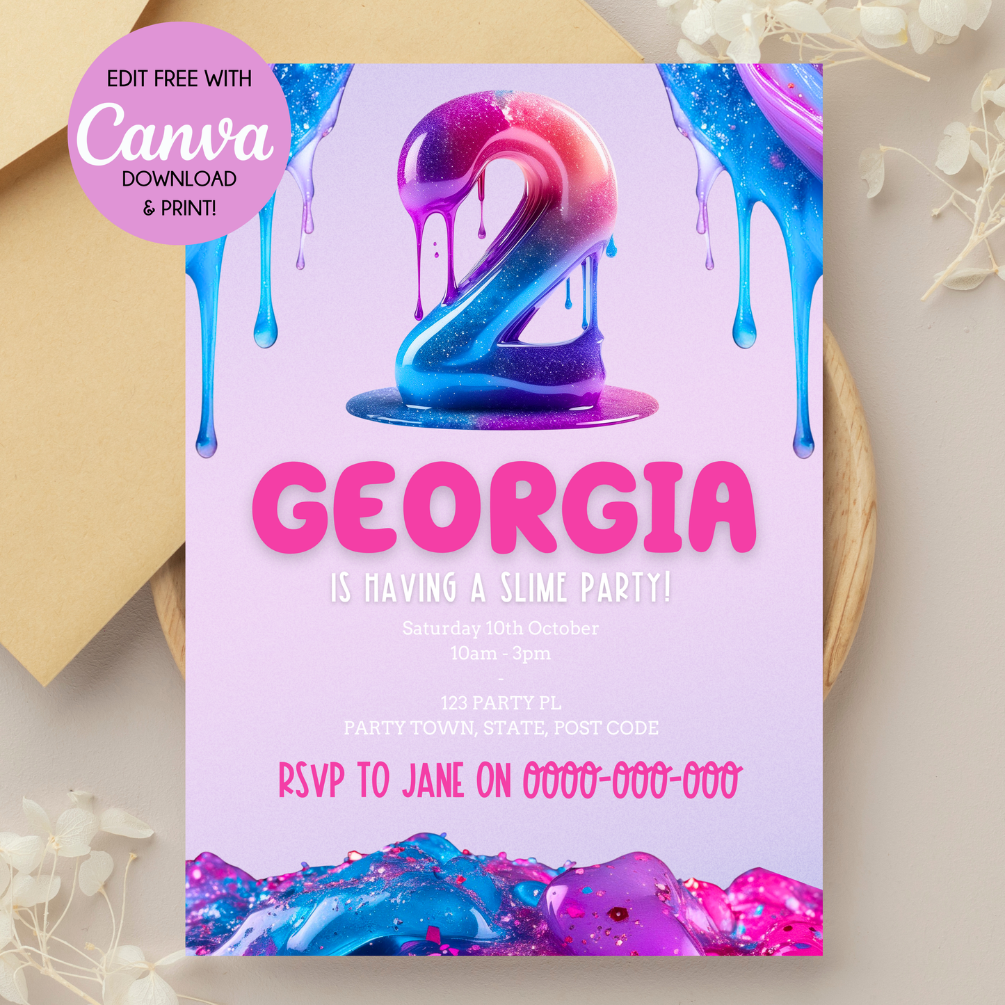 Slime Birthday Invitation 2nd Birthday