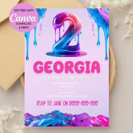 Slime Birthday Invitation 2nd Birthday