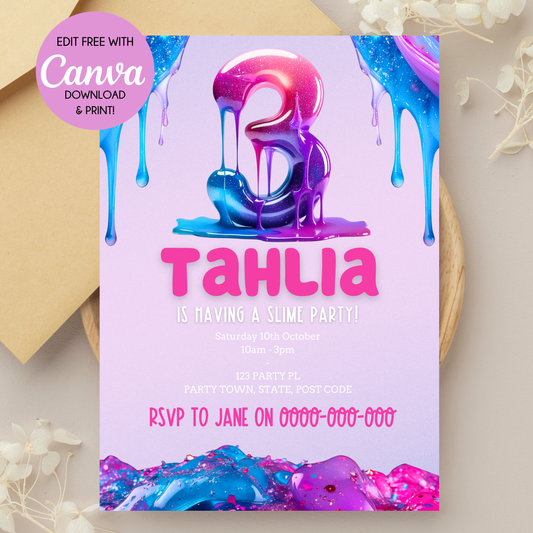 Slime Birthday Invitation 3rd Birthday