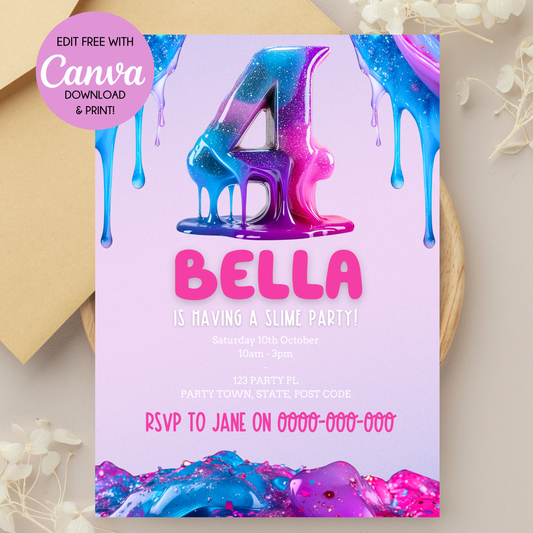 Slime Birthday Invitation 4th Birthday