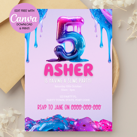 Slime Birthday Invitation 5th Birthday