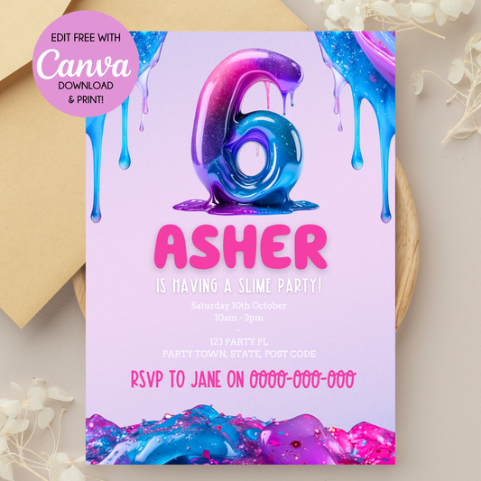 Slime Birthday Invitation 6th Birthday