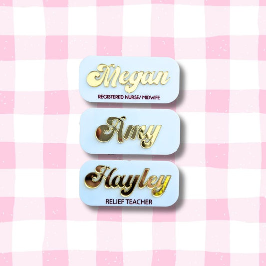 White and Gold Mirror Name Badge