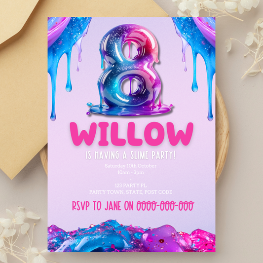 Slime Birthday Invitation 8th Birthday