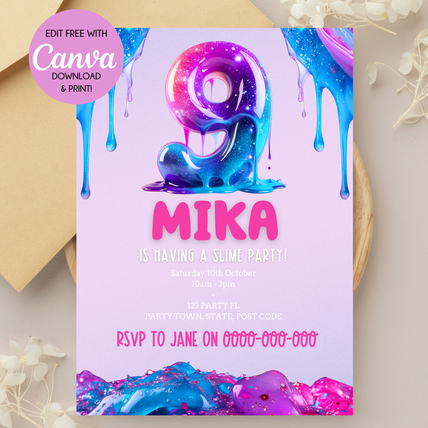 Slime Birthday Invitation 9th Birthday