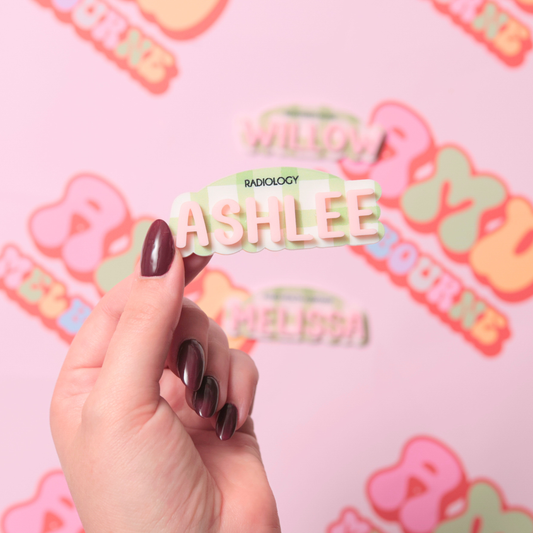 Pink Matcha Gingham Name Badge