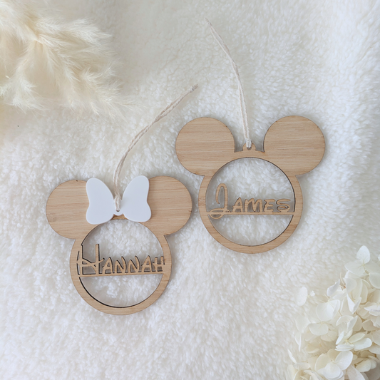 Bamboo Mickey & Minnie Ornaments