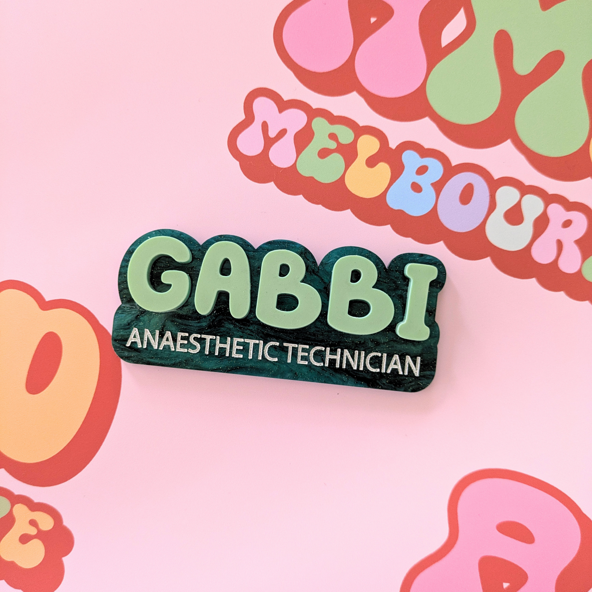 Magnetic Name Badge Mossy Pearl Acrylic for Nurses and Teachers - Melbourne