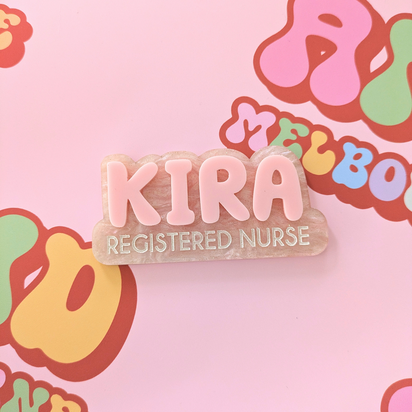 Magnetic Name Badge Blush Pearl Acrylic for Nurses and Teachers - Melbourne